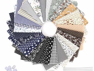 28 Piezas Tela de Algodón Patchwork, Tela de Estampada Flores de Costura de Material Textil Manualidades Retales Algodón con Cinta elástica e Puente de la Nariz para Coser DIY(25x25cm Color Profundo)