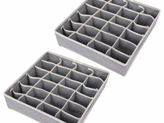 2PCS Organizador Cajones, 24 Celdas Plegable Ropa Interior Cajas de Almacenamiento para almacenar Calcetines, Sujetador, Bufandas (gray)