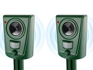 2X Ahuyentador de Animales por ultrasonido, Funciona con Pilas, con estaca, eficaz para ahuyentar Animales Salvajes, Animales pequeños, pájaros, Perros, Gatos y martas
