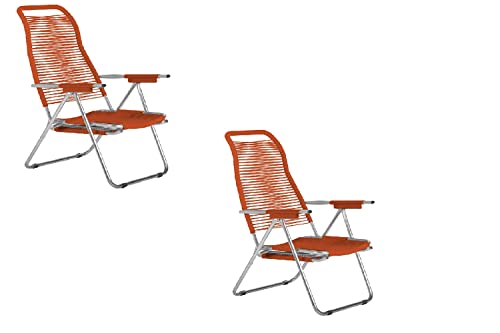 2x Fiam Tumbona Spaghetti Art. 084AR - Estructura de aluminio, asiento de cordón PVC naranja