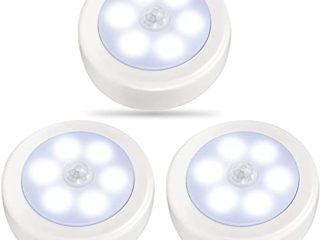 3 Packs Luz con Sensor de Movimiento para Interiores,Luces LED para Armario,Luz Nocturna con Pilas,Lámpara de pared Inalámbrica para Escalera,Escalón,Pasillo,Garaje,Entrada (Blanco Frío)