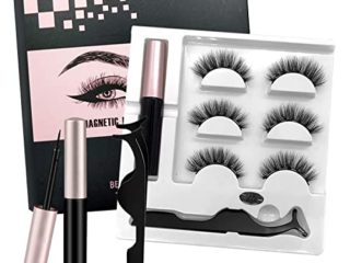 3 pares de pestañas postizas 3D Faux Mink Lashes Aspecto natural Wispy pestañas postizas, delineador de ojos magnético para juego de pestañas magnéticas, con pestañas reutilizables
