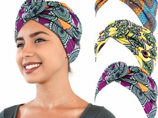 3 Piezas Pañuelo Turbante Africano Turbante Boho Gorro de Punto Elástico (Amarillo, Naranja y Verde)