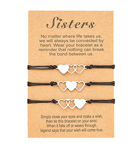 3 pulseras de pareja de amistad de larga distancia prometidas pulseras iguales para las señoras Pairs mejores amigos madre hija, L, Acero inoxidable Nailon