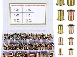 300 Piezas Remaches de Tuerca Acero de Carbono, Tuercas Remachables Rosca Plana, Remaches Roscados - M3/M4/M5/M6/M8/M10