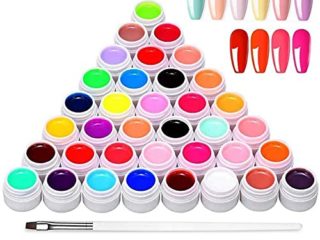 36 Colores Esmaltes Semipermanentes de Uñas, Esmaltes Semipermanentes, Gel Uñas Juego de Pigmentos para Uñas, Poli Gel UV Esmalte Pegamento sólido para Manicura