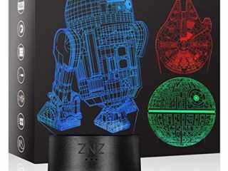 3D LED Star Wars Luz de noche, Lámpara de ilusión Death Star + R2-D2 + Millennium Falcon, Tres patrones y 16 colores Lámpara de decoración Cambio - Regalo perfectos para niño - 3 paquete