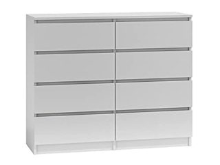3xEliving Cómoda Elegante y espaciosa Demii 8 cajones 120 cm, clolor Blanco, Sala de Estar, la Oficina, el Dormitorio, Dimensiones: 120 x 39 x 101 cm.