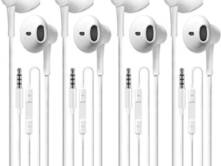 4 Pack Auricular con Micrófono y Control de Volumen Auriculares Estéreo Intrauditivos Compatibles con Dispositivo Jack de 3,5 mm Adecuado para Deportes al Aire Libre