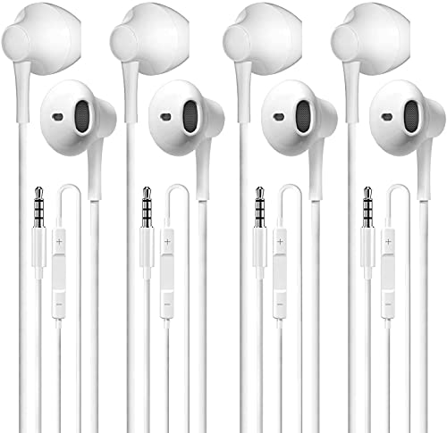 4 Pack Auricular con Micrófono y Control de Volumen Auriculares Estéreo Intrauditivos Compatibles con Dispositivo Jack de 3,5 mm Adecuado para Deportes al Aire Libre