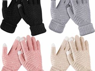 4 Pares Guantes de Invierno de Pantalla Táctil Mujer (Negro, Gris, Rosa, Beige)