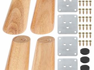 4 Patas de Madera para Muebles, Patas de Sofá de Madera Cónica de Repuesto Sólido de 8 cm con Placa de Montaje, Tornillos y Alfombrillas Antideslizantes Para Mesa de Sofá, Silla, Armario de Té