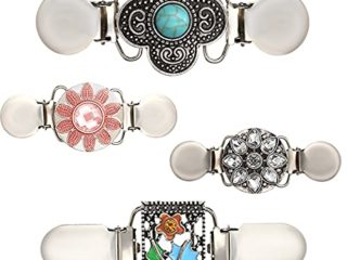4 Piezas Cardigan Clip Clips de Broche Clip de Bufanda Cuatro Estilos Clip de Chal de Suéter Flor Antiguo Clip Broches Hebillas para Mujer Blusa Cárdigan Vestidos Chaqueta（Plata Vieja）