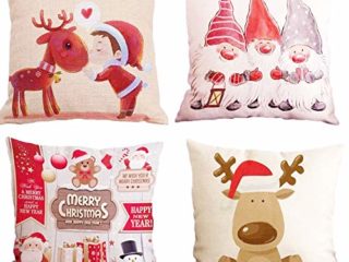 4 Piezas Fundas Navideñas para Cojines,Navidad Reno,Funda de Cojín,Fundas Navideñas (D1)