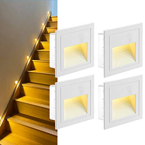 4 piezas LED de iluminación para escaleras, aluminio, 230 V, 3 W, lámpara de pared de cristal, luz para escaleras con montaje empotrado, IP65