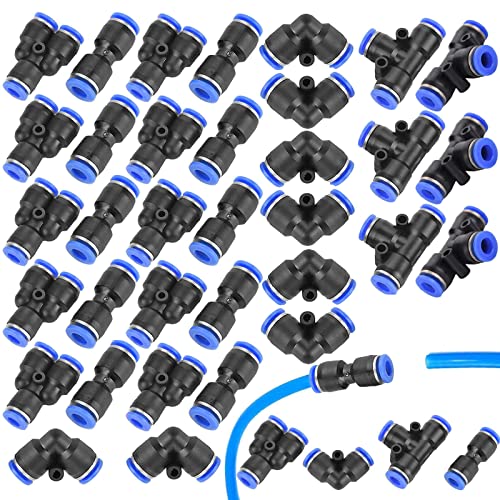 40 piezas Conexiones Neumáticas Enchufe Rapido Neumatico Conectores Manguera Neumática Push Connector 4 Tipos Herramientas Neumáticas para la Conexión de Tuberías Aire (6mm)