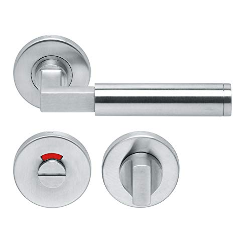 49.201.03 Aperit - Manilla de puerta profesional Bauhaus - EN1906 Clase 3 - Picaporte con rosetas para WC - Pomo para puertas interiores, redondo, acero inoxidable mate