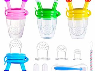 4pcs Chupete Fruta Bebe S/M/L + 2pcs Cepillos de Dedo para Bebés + 2 Cucharas de Alimentador Regalos para Bebés (4pcs Chupetes para Frutas)