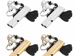 4pcs silbato metal de emergencia de sonido potente ZoomSky silbato oro y plata de árbitro de entrenadores con 4 cordón de muñeca para supervivencia de niño, motaña, deporte, fútbol arbitro, entrenador