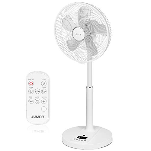4UMOR Ventilador de Pie Silencioso 20dB, ECO, Motor DC 24W, con Mando a Distancia, 9 Velocidades, 4 Modos, con Temporizador
