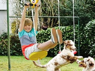 4YANG Kit de Tirolina 24M, 6mm Acero galvanizado de Alta Resistencia, con Freno de Resorte de Acero Inoxidable y Tirolinas de Asiento para Patio Trasero,Freno de Resorte de 2m