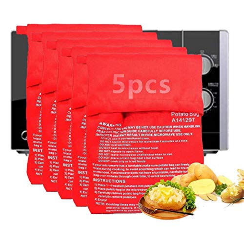 5 Pcs Bolsa de Papa para Microondas, Patata Microondas BolsaLavable Lavable Reutilizable Bolsa de Patata de Microondas Bolsa de Cocina Perfecto Patatas Sólo en 4 Minutos Bolsas de Horno para Asar