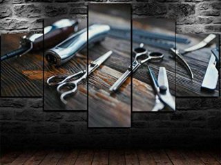 5 piezas cuadro en lienzo Cuadro compuesto por 5 lienzos impresos en HD, utilizados para decoración del hogar y carteles Herramientas de peluquería Peluquería (150x80cm Sin marco)