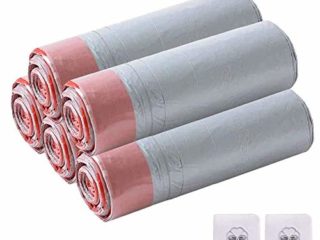 5 rollos de bolsas de basura con cordón, 15 L, bolsas de basura sin perfume y 2 ganchos para el hogar o la oficina (75 forros)
