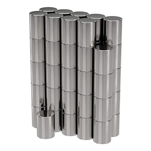 50 x Cilindros magnéticos de neodimio | Imán / Imanes | Diámetro Ø 3 mm, longitud 4 mm | niquelados (NiCuNi) | Fuerza de sujeción (fza. sujec.): aprox. ~ 0.32 kg | 50 uds. Cilindro magnético