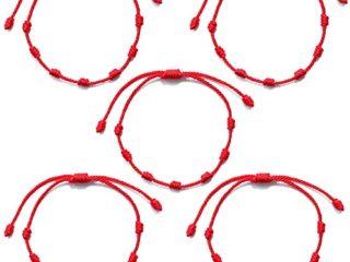 5x Pulsera Roja de Cordón 7 Nudos de la Suerte y Protección. Pulsera Hilo Rojo de Pareja y Kabbalah.
