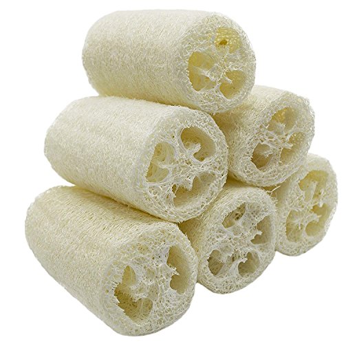 6 esponjas naturales de luffa, 10 cm, para eliminar la piel muerta, para el cuidado del cuerpo del baño y la ducha, color blanco