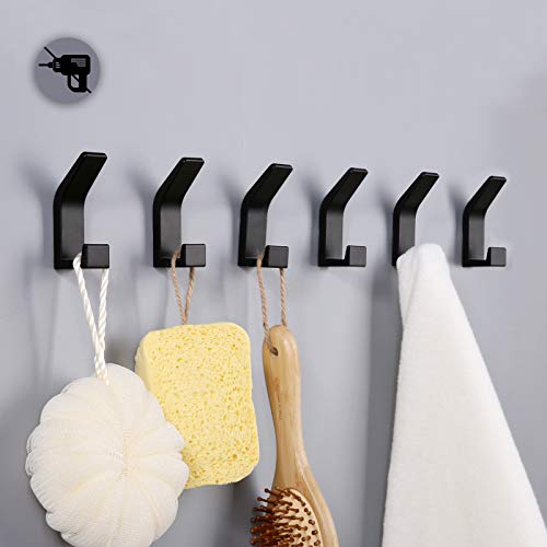 6 ganchos adhesivos de pared, ganchos para colgar sin taladrar, gancho para toallas de puerta, perchas adhesivas para baño, dormitorio, cocina, aluminio, negro