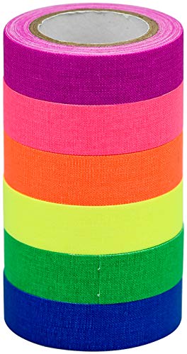 6 Volumen Neón Gaffer Tape Cinta Adhesiva Neón Cinta Adhesiva UV Fluorescente Luz Negra Glow in the Dark para Manualidades, Decoración de Fiesta