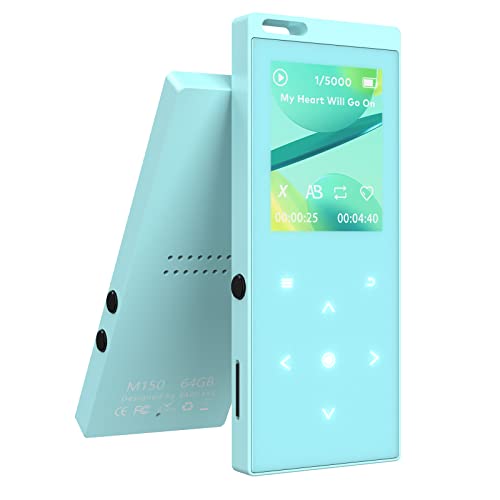 64GB Reproductor MP3 con Bluetooth 5.2. Reproductor de música portátil sin pérdidas de 1,8" con Altavoces incorporados, Radio FM, grabación, Libro electrónico (Auriculares incluidos)