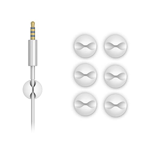 6UD | Sujetacables organizador de cables de escritorio | Tamaño Mini para cables de 1 a 3mm | Clip sujeta cables de silicona con adhesivo para oficina | Blanco puro