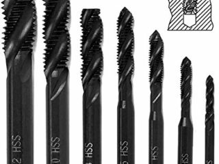 7 Piezas Machos de rosca de tornillo de nitruro, Macho de flauta puntiaguda en espiral de la máquina métricos HSS 6542 Herramienta de roscado M3 M4 M5 M6 M8 M10 M12 para brocas de metal para madera