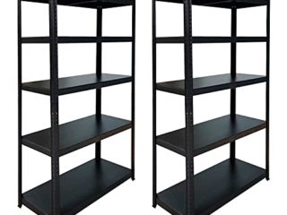 7H SEVEN HOUSE Pack 2 Estanterías Modulares Negras con 5 Baldas Ajustables 180x90x40cm 875Kg 7house
