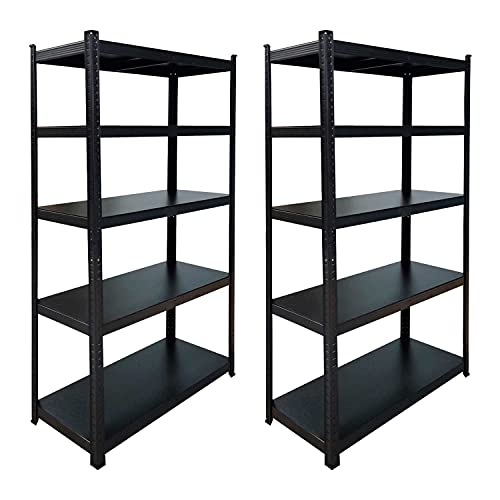 7H SEVEN HOUSE Pack 2 Estanterías Modulares Negras con 5 Baldas Ajustables 180x90x40cm 875Kg 7house