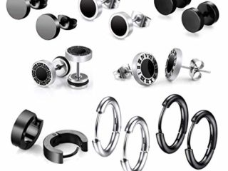 8 Pares de Pendientes de Acero Inoxidable para Hombres, 8 mm de Acero Inoxidable Clip Pendientes de Esmalte Piercing Ear Bisel Redondo Cool Stud Pendientes de perforación para Hombres,