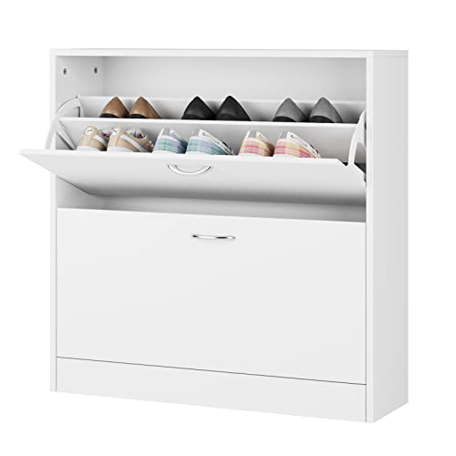 80cm Zapatero con 2 Puertas Zapatero Madera Mueble Zapatero Blanco para 10 Zapatos en Entrada Pasillo 80x23.5x80cm