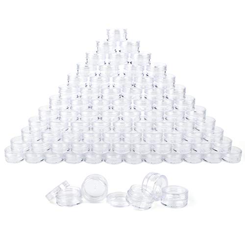 80pcs Botes Pequeños de Plastico Tarros de Plástico, 5ml Envase Cosmético Tarro Vacío,Contenedores Cosmético de Viaje con Tapa para Bálsamo Labial Crema Polvos Sombras de Ojos (5g/5ml,Transparente)