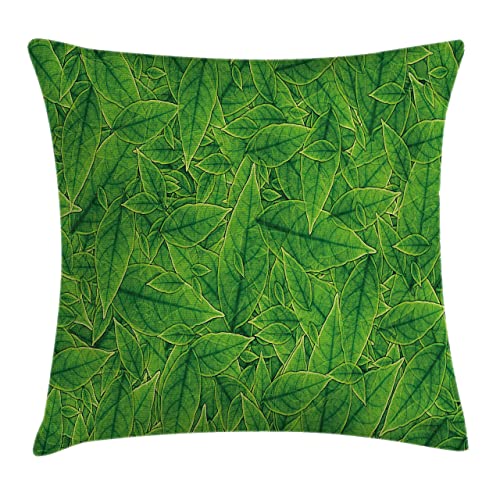 945 Funda De Cojín Verde, Gigante De La Selva Amazónica Y Hojas De La Temporada De Primavera Imagen Inspirada En La Naturaleza Fundas De Almohada Suave Cama Fundas para Cojines 45X45Cm