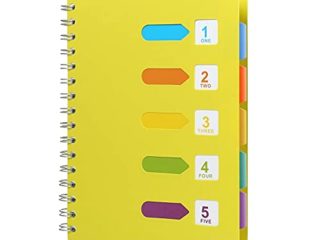 A5 Cuaderno de Espiral,Bloc de Notas con Papel Lineado Etiqueta de Colores,Notebook con 5 separadores para Escuela Oficina o Hogar 120 Hojas 14,5 x 21,5CM (Amarillo)