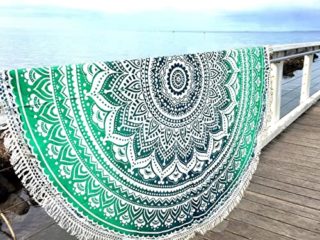 Aakriti Toalla de playa redonda con degradado estilo mandala indio, tapiz hippy, boho, mantel de algodón, mantel para picnic, esterilla de yoga, chal redondo, 182 cm, algodón, Verde, 180 cm
