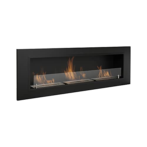 AARON HOME Milano Chimenea de bioetanol, montada en la Pared, Acero Inoxidable, 128x42cm (Negro)