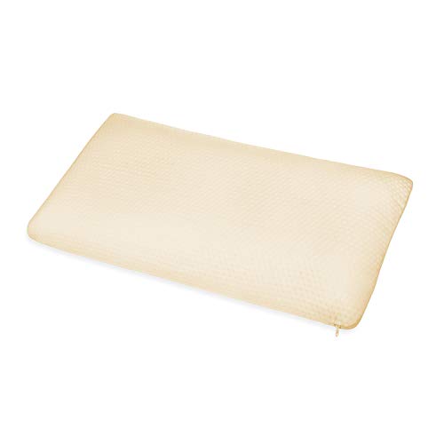 ABAKUHAUS Almohada Terapéutica de Visco Espuma para Evitar Dolores de Espalda al Dormir Relleno Ortopédico Amoldable, Funda Respirable de Tela 100% Algodón Orgánico, 40 cm X 70 cm, Amarillo