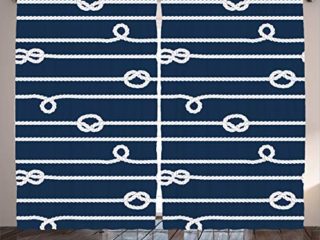 ABAKUHAUS Azul Marino Cortinas, Marinero Nudos Marineros, Sala de Estar Dormitorio Cortinas Ventana Set de Dos Paños, 280 x 175 cm, Azul y Blanco