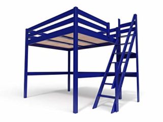 ABC MEUBLES - Cama de entrepiso Madera con Escalera empinada Sylvia - 1130 - Azul Oscuro, 160x200