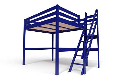 ABC MEUBLES - Cama de entrepiso Madera con Escalera empinada Sylvia - 1130 - Azul Oscuro, 160x200