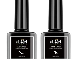 Abgel Gel Top Coat Esmalte de uñas en gel, 2pcs 7.5ml Base de esmalte de uñas en gel transparente y esmalte de uñas, Soak Off LED/UV No Wipe Gel Top Coat Esmalte de uñas